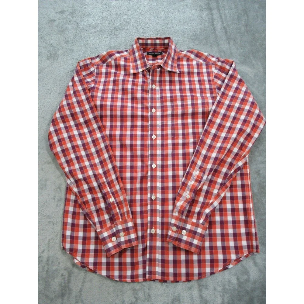 Banana Republic Shirt Mens Medium Long Sleeve Plaid Red Purple Buttoned Down
